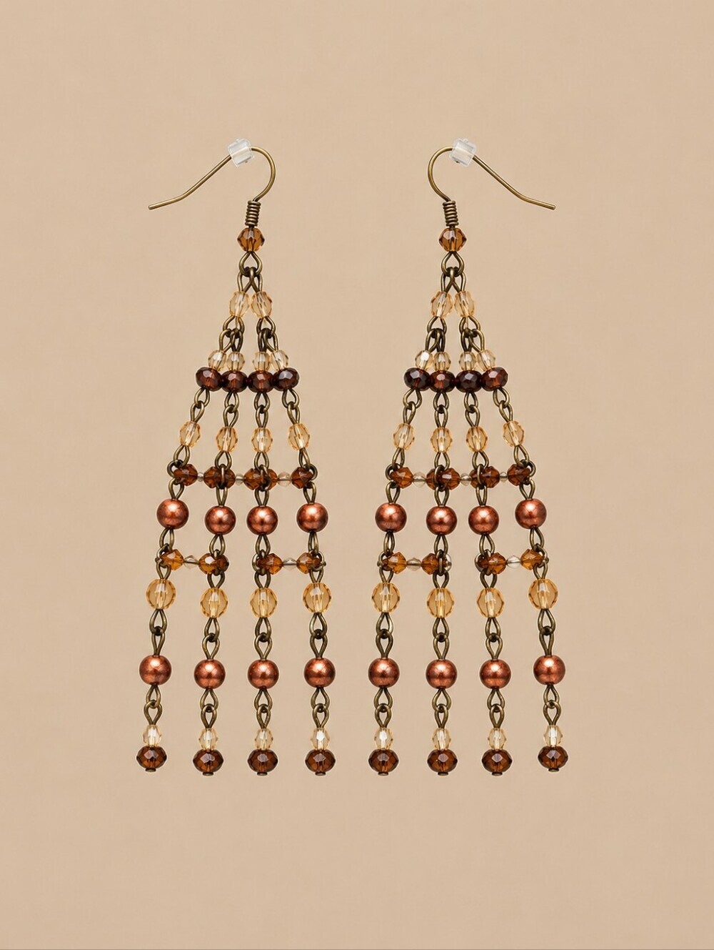 3/$30 VTG Brown Rust Beaded Chandalier Dangle Hook Earrings
